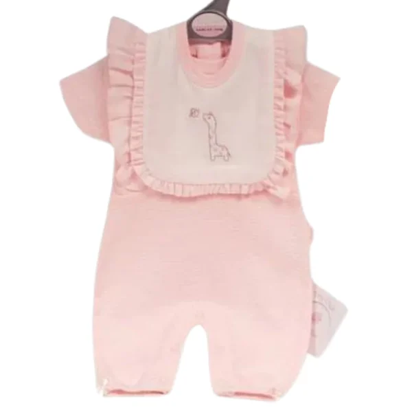 Premature Baby Girls Romper with Bows and Giraffe Bib