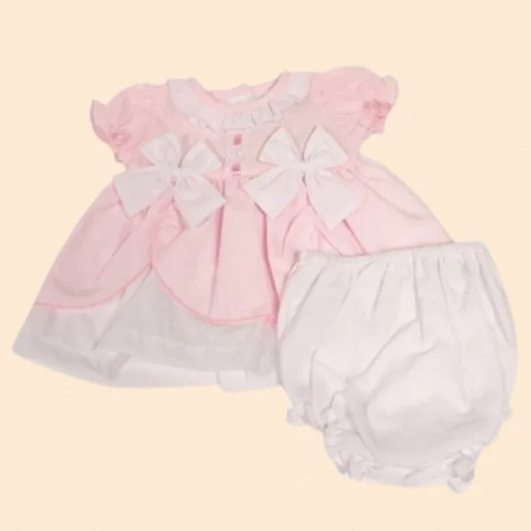 Double Bow Pink Dress & Pants Set