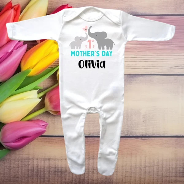 1st Mother's Day Elephant Envelope Neck Sleepsuit