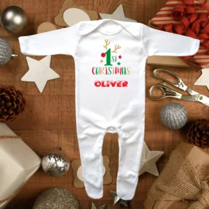 1st Christmas Rudolph Envelope Neck Sleepsuit