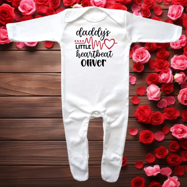 Daddy's Little Heartbeat Envelope Neck Sleepsuit