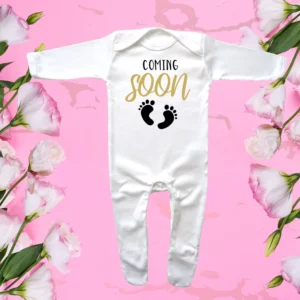 Envelope Neck Coming Soon Baby Feet Sleepsuit