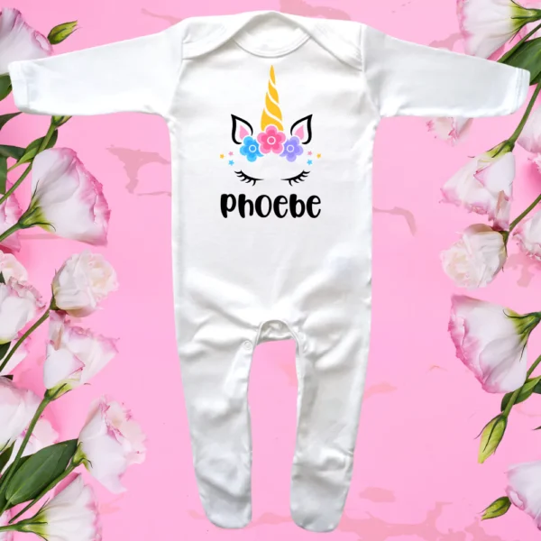 Envelope Neck Unicorn Flowers Sleepsuit