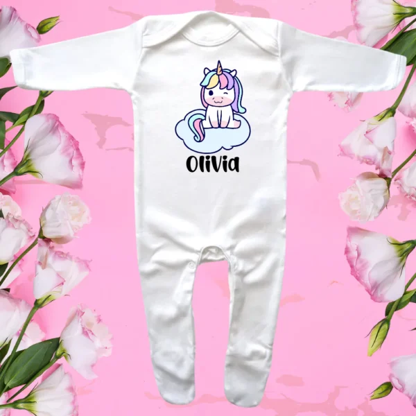 Envelope Neck Unicorn Winking Cloud Sitting Sleepsuit