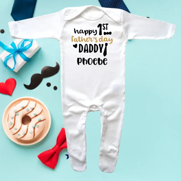 Happy 1st Fathers Day Daddy Envelope Neck Sleepsuit