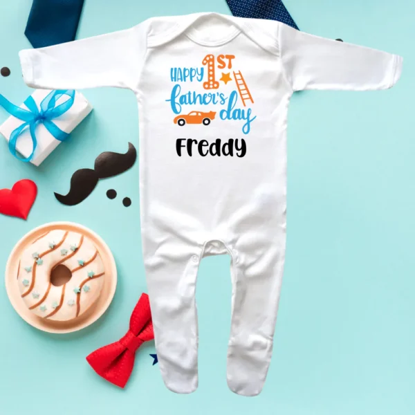 Happy 1st Father's Day Envelope Neck Sleepsuit