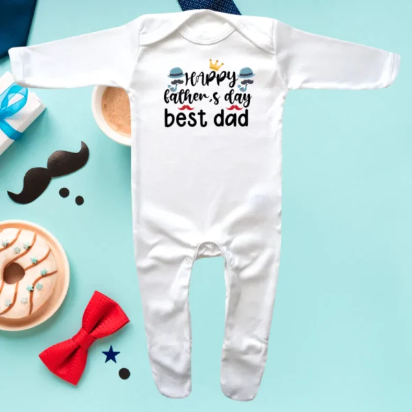 Happy Father's Day Best Dad Envelope Neck Sleepsuit