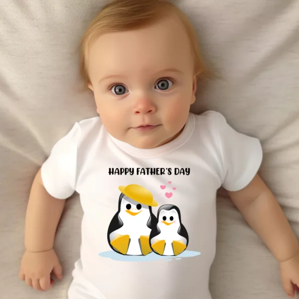 Happy Penguin Fathers Day Baby Vest