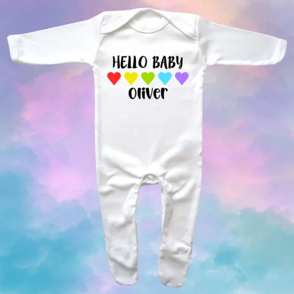 Hello Baby Rainbow Hearts Envelope Neck Sleepsuit