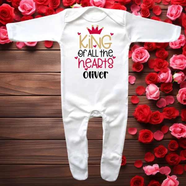 King Of All The Hearts Envelope Neck Sleepsuit