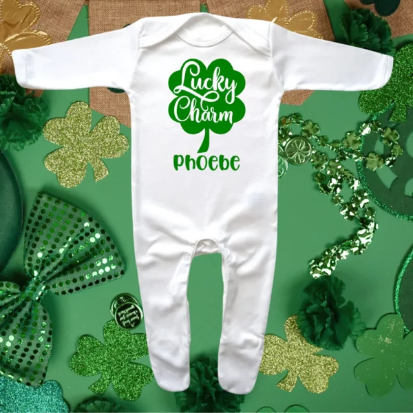 Lucky Charm 4 Leaf Clover Envelope Neck Sleepsuit