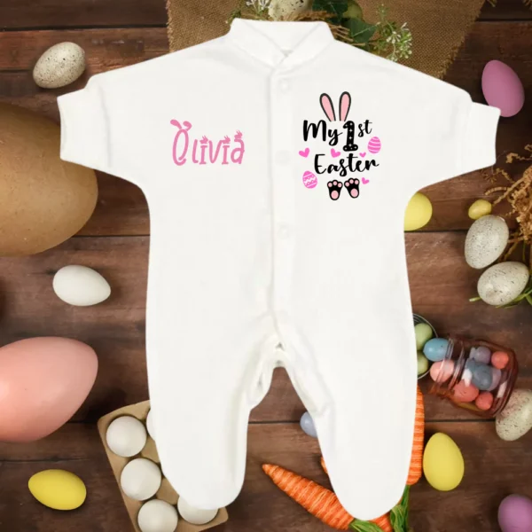 Micro Prem My 1st Easter Black Pink Bunny Sleepsuit