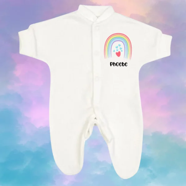 Micro Prem Personalised Rainbow Hearts Sleepsuit