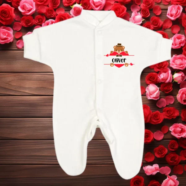 Micro Prem Personalised Valentines Day Teddy Sleepsuit