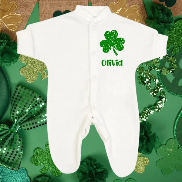 Micro Prem St Patricks Day Distressed Clover Sleepsuit