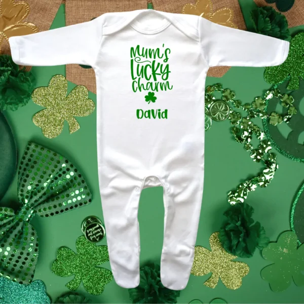 Mum's Lucky Charm St Patricks Day Envelope Neck Sleepsuit