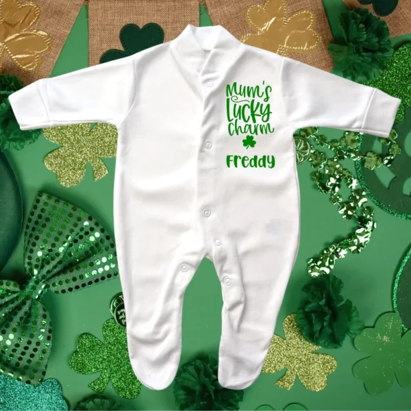 Mum's Lucky Charm St Patricks Day Sleepsuit