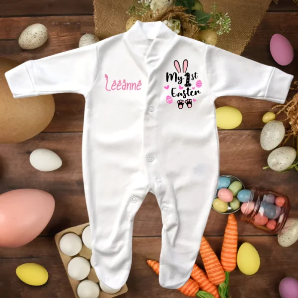 My 1st Easter Black Pink Bunny Sleepsuit