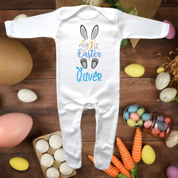 My 1st Easter Bunny Blue Envelope Neck Sleepsuit