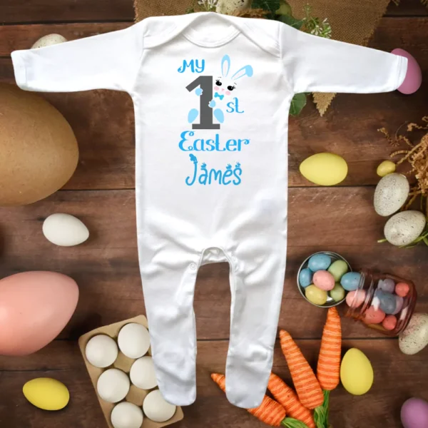 My 1st Easter Rabbit Blue Envelope Neck Sleepsuit