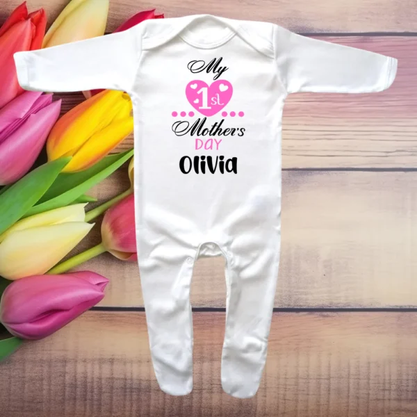 My 1st Mother's Day Heart Envelope Neck Sleepsuit