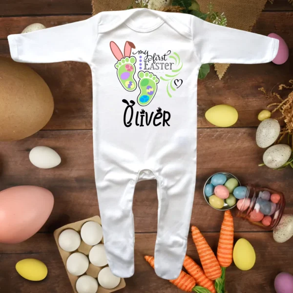 My First Easter Baby Feet Envelope Neck Sleepsuit