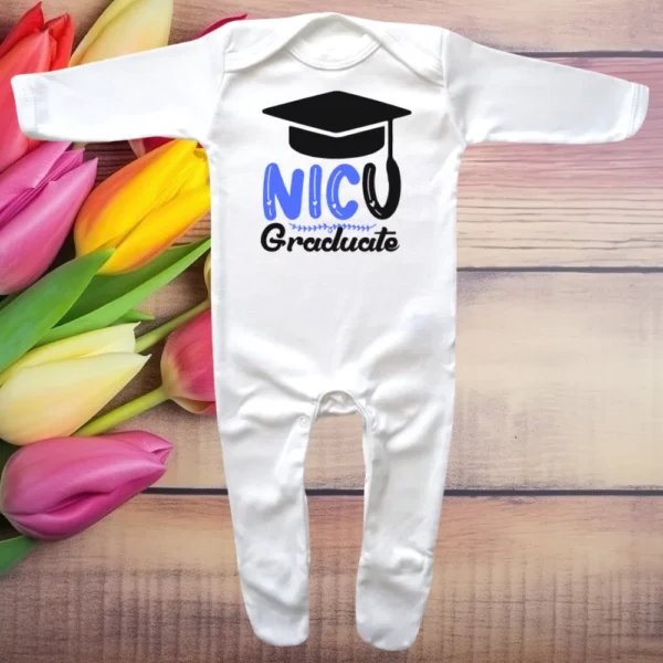 NICU Graduate Cap Envelope Neck Sleepsuit Blue