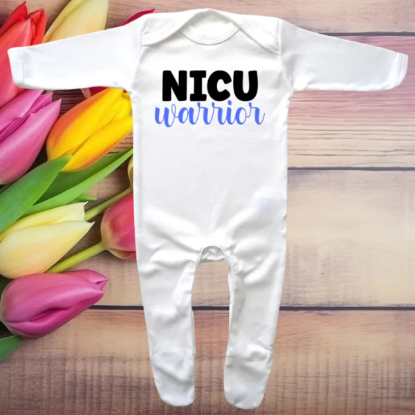 NICU Warrior Envelope Neck Sleepsuit Blue