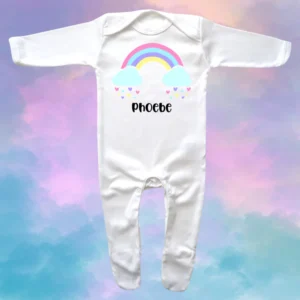 Pastel Rainbow Clouds Envelope Neck Sleepsuit