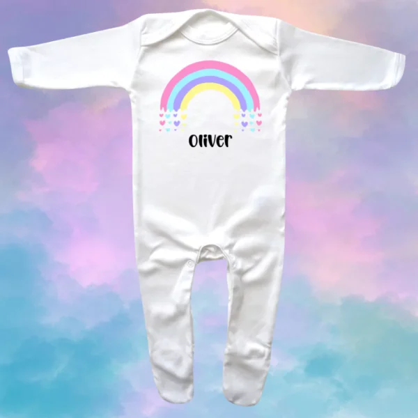 Pastel Rainbow Hearts Envelope Neck Sleepsuit