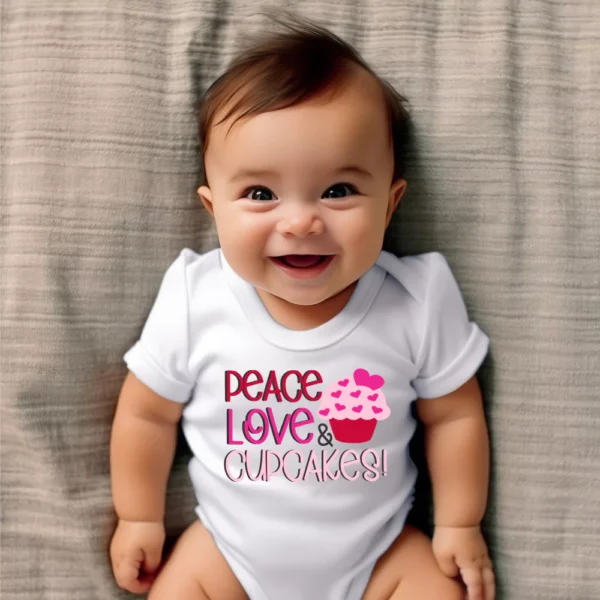 Peace Love Cupcakes Valentine Baby Vest