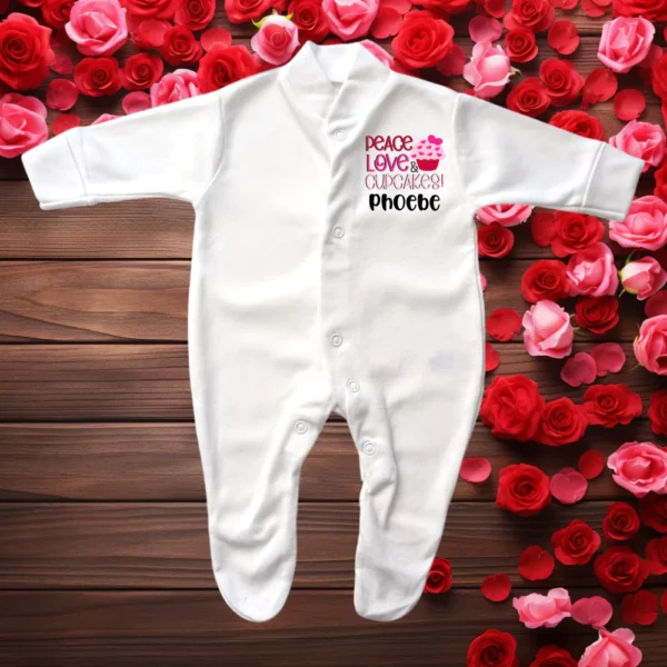 Peace Love Cupcakes Valentine Sleepsuit