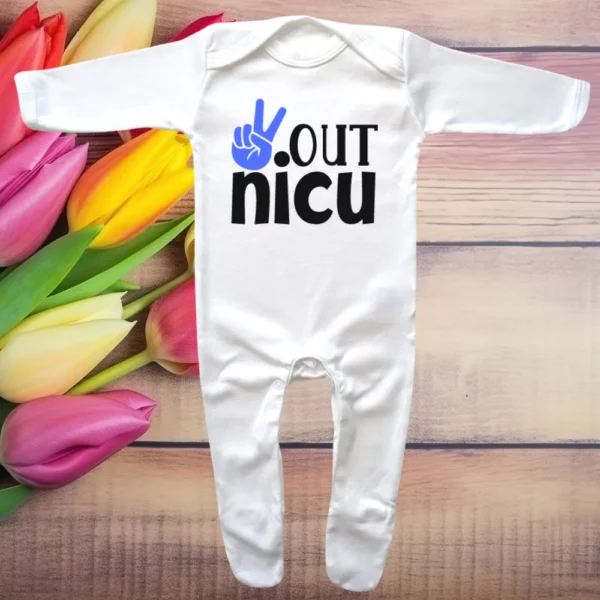 Peace Out NICU Envelope Neck Sleepsuit Blue