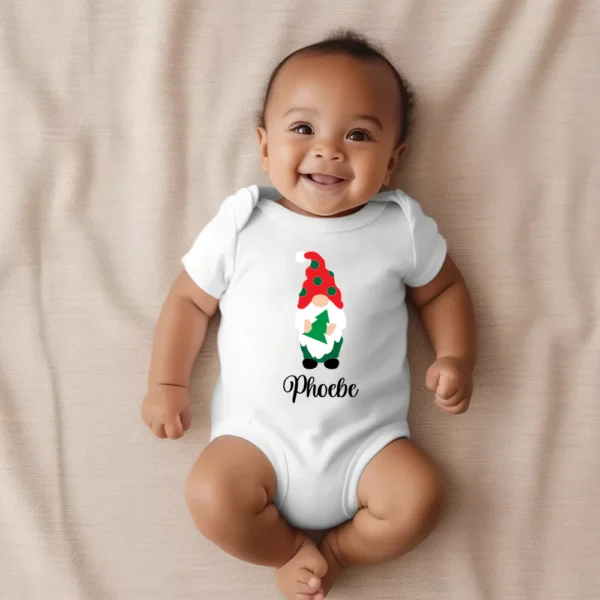 Personalised Christmas Tree Gnome Baby Vest