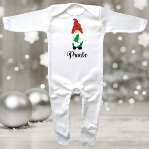 Personalised Christmas Tree Gnome Envelope Neck Sleepsuit