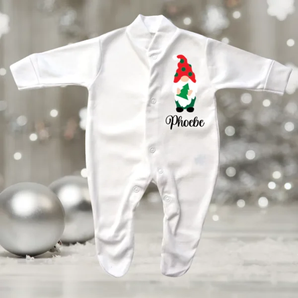 Personalised Christmas Tree Gnome Sleepsuit