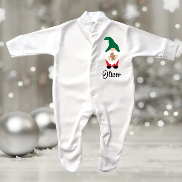 Personalised Gingerbread Gnome Sleepsuit