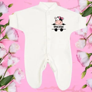 Personalised Micro Prem Cute Girl Cow Sleepsuit