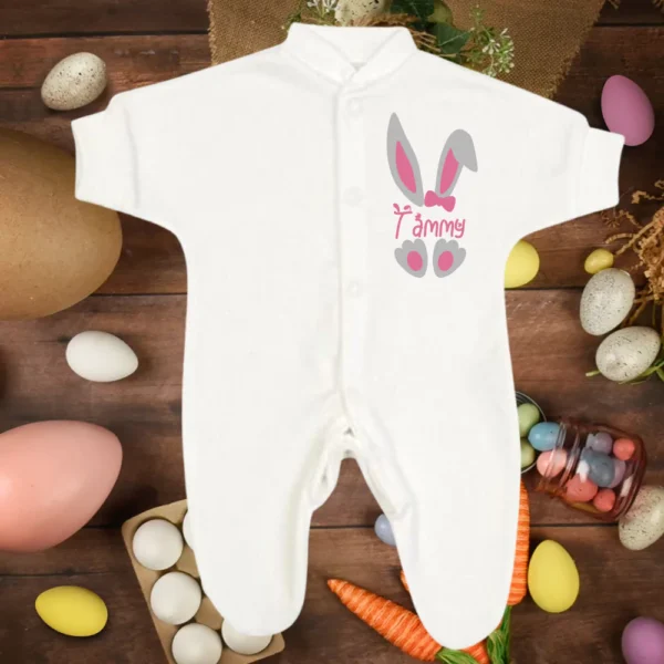 Personalised Micro Prem Pink Easter Bunny Sleepsuit