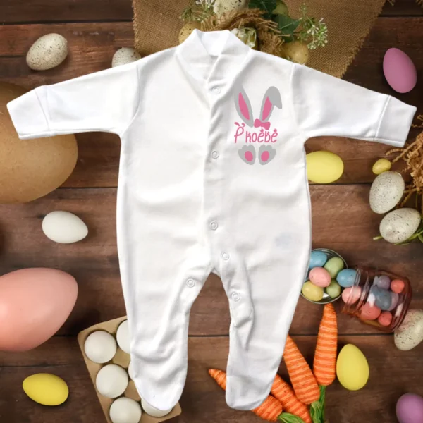 Personalised Pink Easter Bunny Sleepsuit