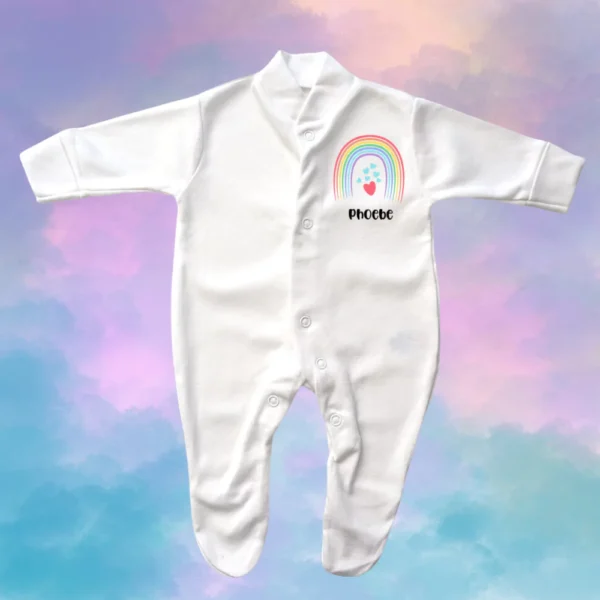 Personalised Rainbow Hearts Sleepsuit