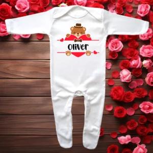 Personalised Valentines Day Teddy Envelope Neck Sleepsuit