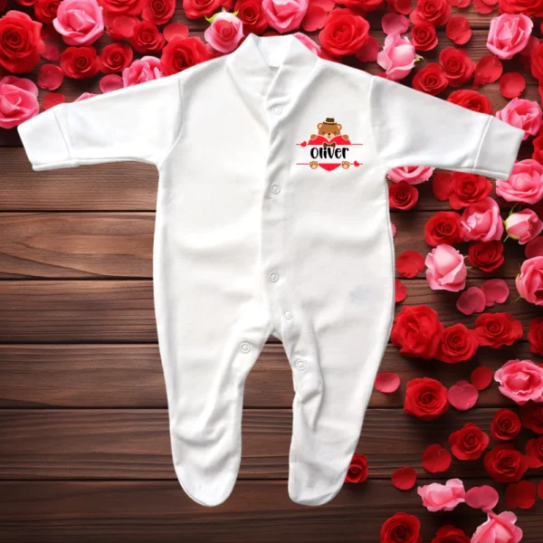 Personalised Valentines Day Teddy Sleepsuit