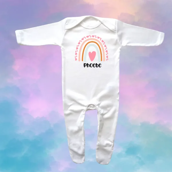 Pink Heart Rainbow Envelope Neck Sleepsuit