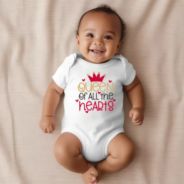 Queen Of All The Hearts Valentine Baby Vest