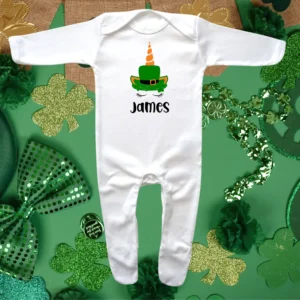 St Patricks Day Leprechaun Unicorn Envelope Neck Sleepsuit