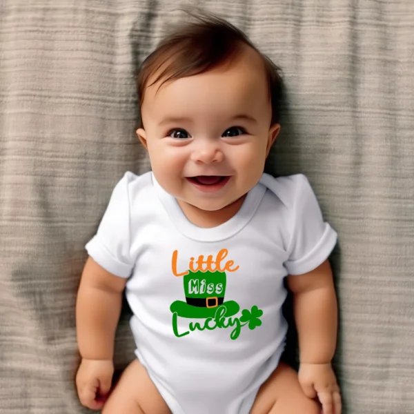 St Patricks Day Little Miss Lucky Baby Vest