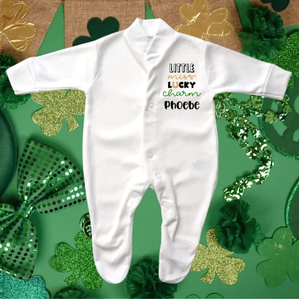 St Patricks Day Little Miss Lucky Charm Sleepsuit