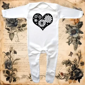 Steampunk Bold Heart Envelope Neck Sleepsuit