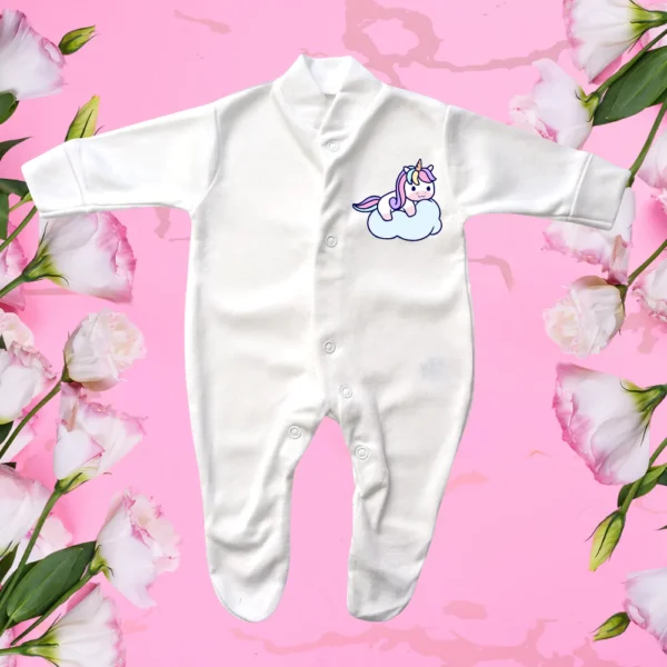 Tiny Baby Unicorn Lying Cloud Sleepsuit